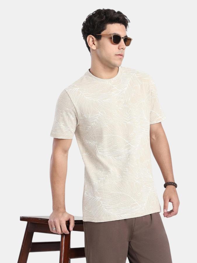 R&B Beige Printed Men Short Sleeve T-shirt