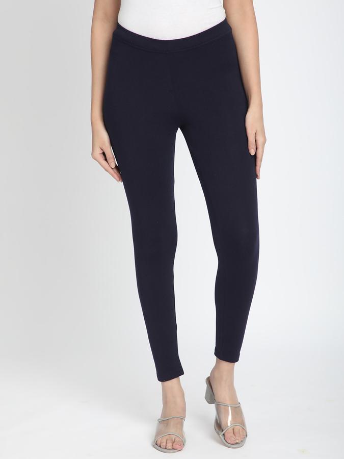 Women Cotton Lycra Elasticated Waist Full Length Solid Leggings