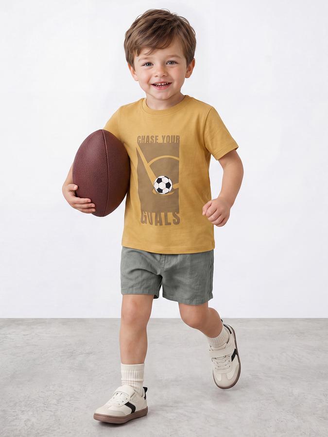 R&B Boys Mustard Graphic Print Short Sleeves Tshirt