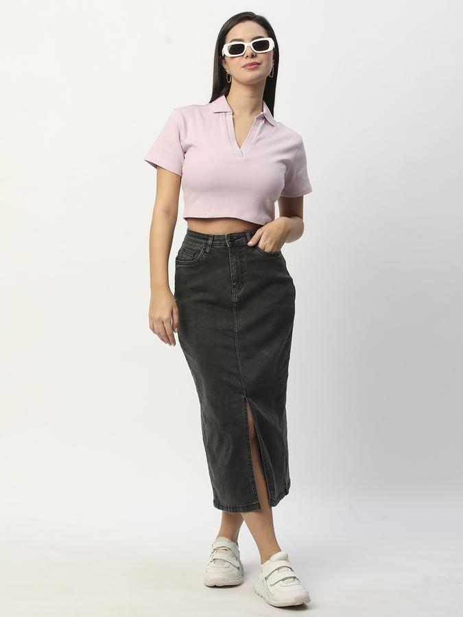 Women Slim Fit Top with Spread Collar image number 1