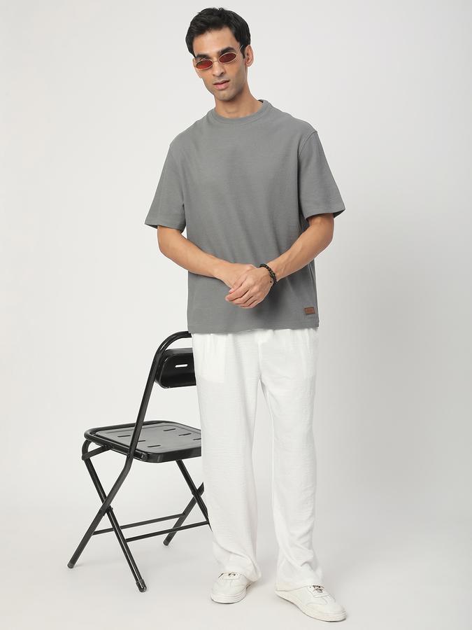 Men Polycotton Regular Fit Crew Neck Textured T-shirt