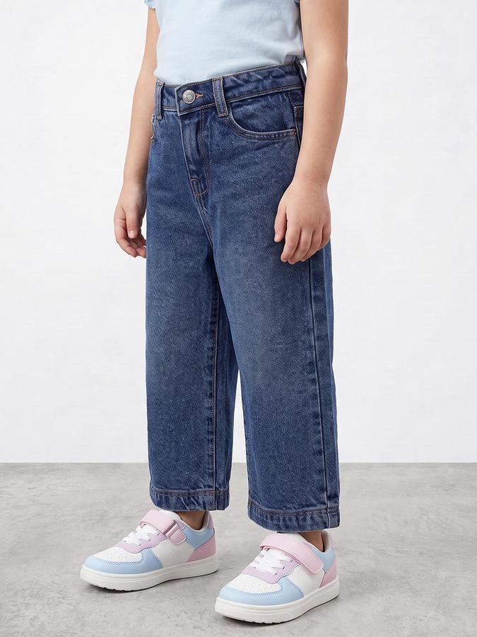 R&B Girls Dark Blue Wide Leg Mid-Rise Denim Jeans
