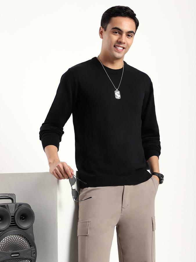 Men Cotton Blend Regular Fit Crew Neck Solid Sweater