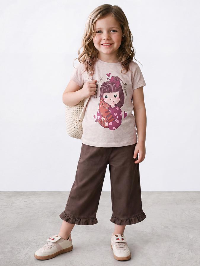 R&B Girls Melange Kawaii Graphic Print Short Sleeves Tshirt