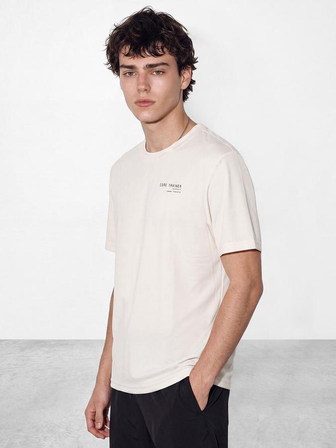 R&B Men Beige Back Print Short Sleeves Tshirt