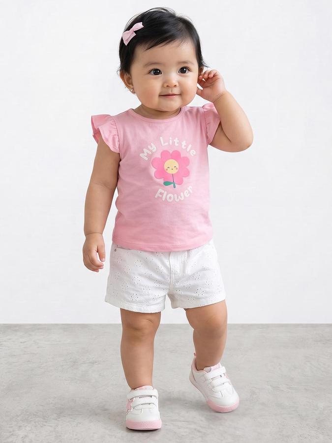 R&B Girls Pink Graphic Print Short Sleeves Round Neck Pure Cotton T-Shirt