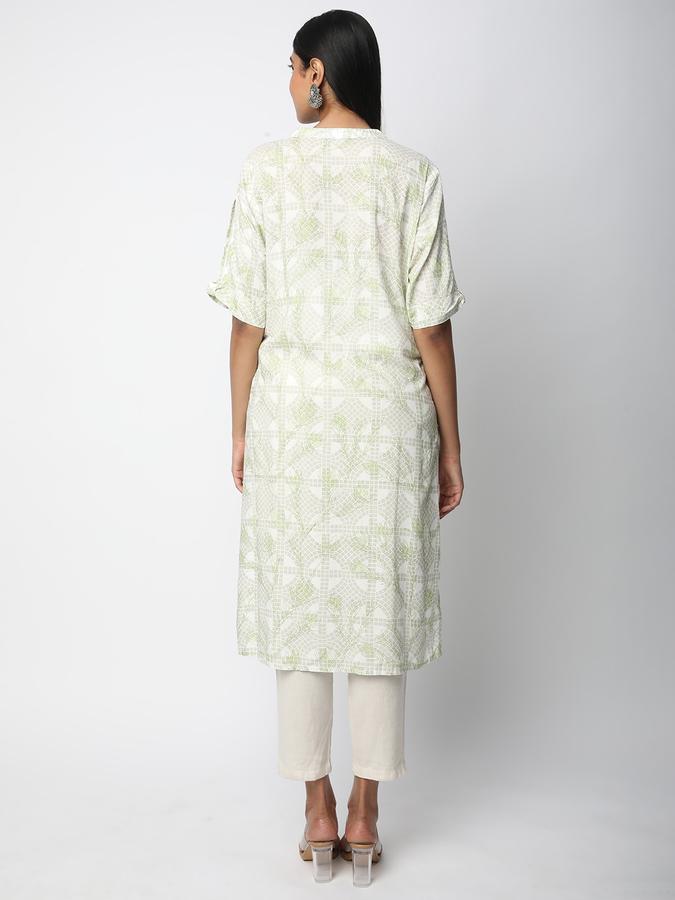 Women Rayon Straight Fit Mandarin Collar Printed Kurta