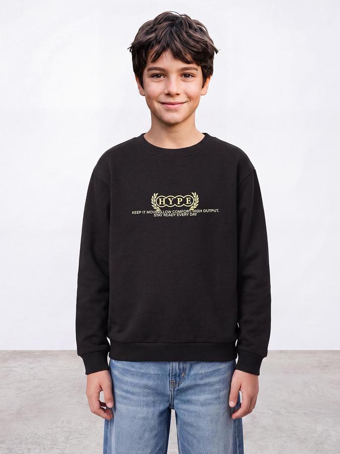 R&B Boys Black Back Print Round Neck Long Sleeves Regular Fit Sweatshirt