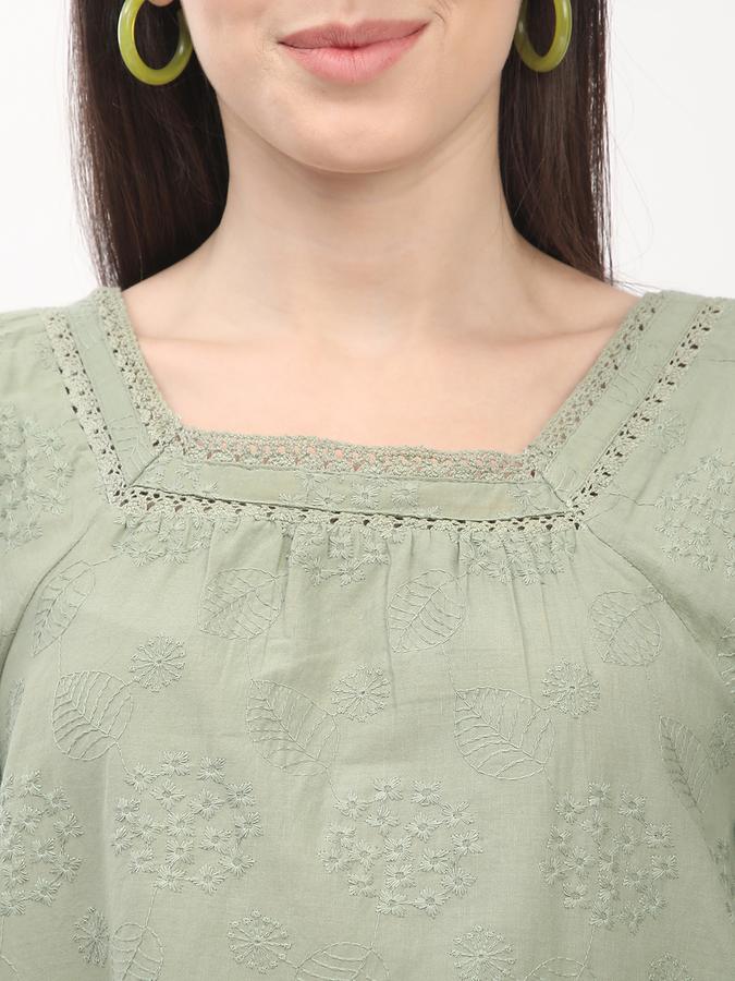 Women Cotton Regular Fit Square Neck Ruffled Ethnic Top