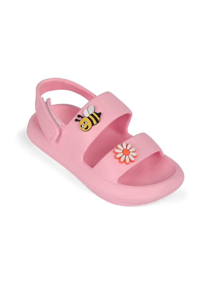 R&B Girls Light Peach Applique Work Sandal With Velcro Closure