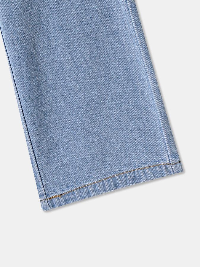 Girls Denim Wide Leg Elastic Waist Washed Jeans