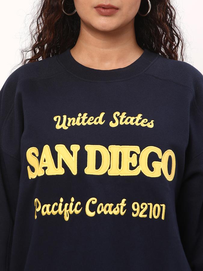 Women Cotton Blend Regular Fit Round Neck Graphic Sweatshirt