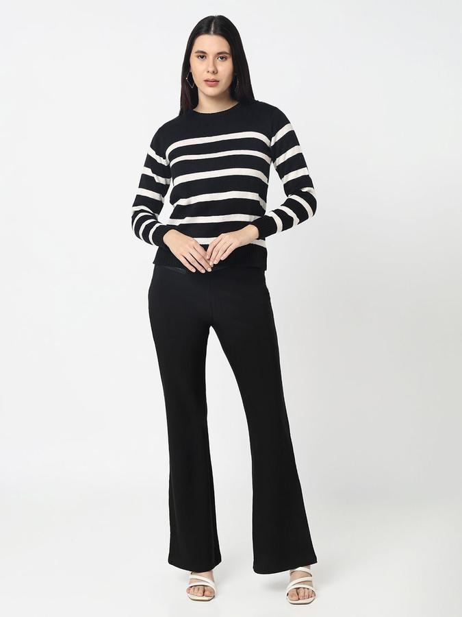 R&B Women Black Turtle Neck Striped Long Sleeves Sweater