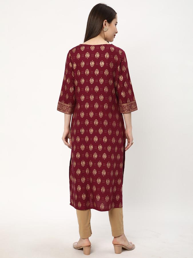 Women Rayon Regular Fit Tie Up Neck Printed Kurta