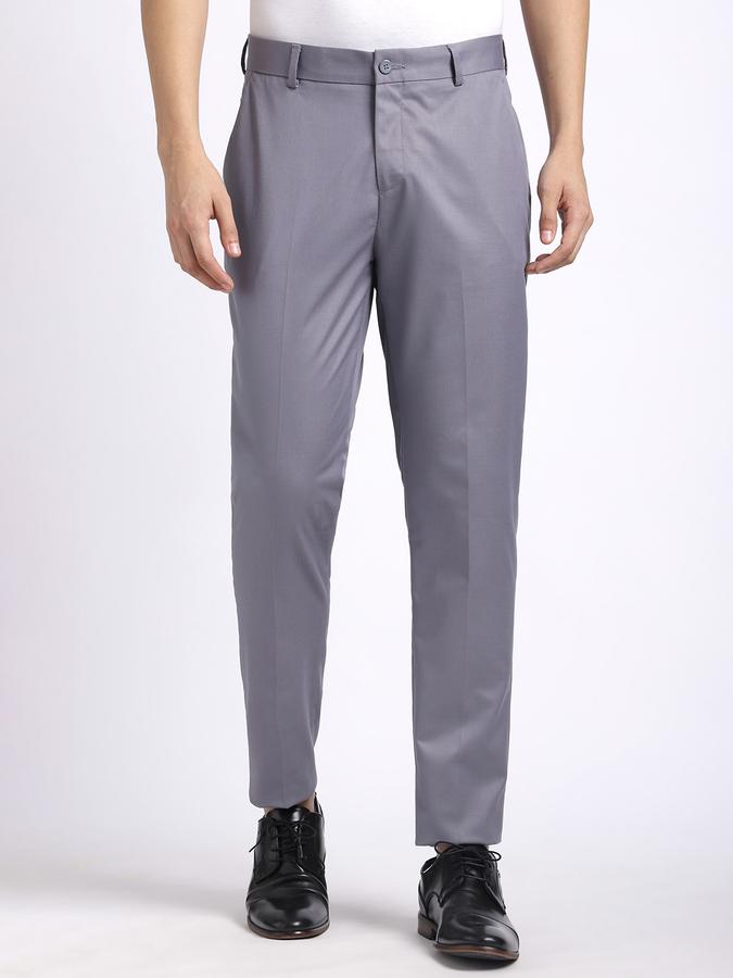 Men Poly Blend Regular Fit Flat Front Solid Trousers