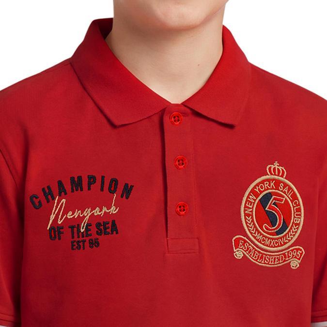 R&B Boy Red Cotton Printed Polo Collar T-Shirt