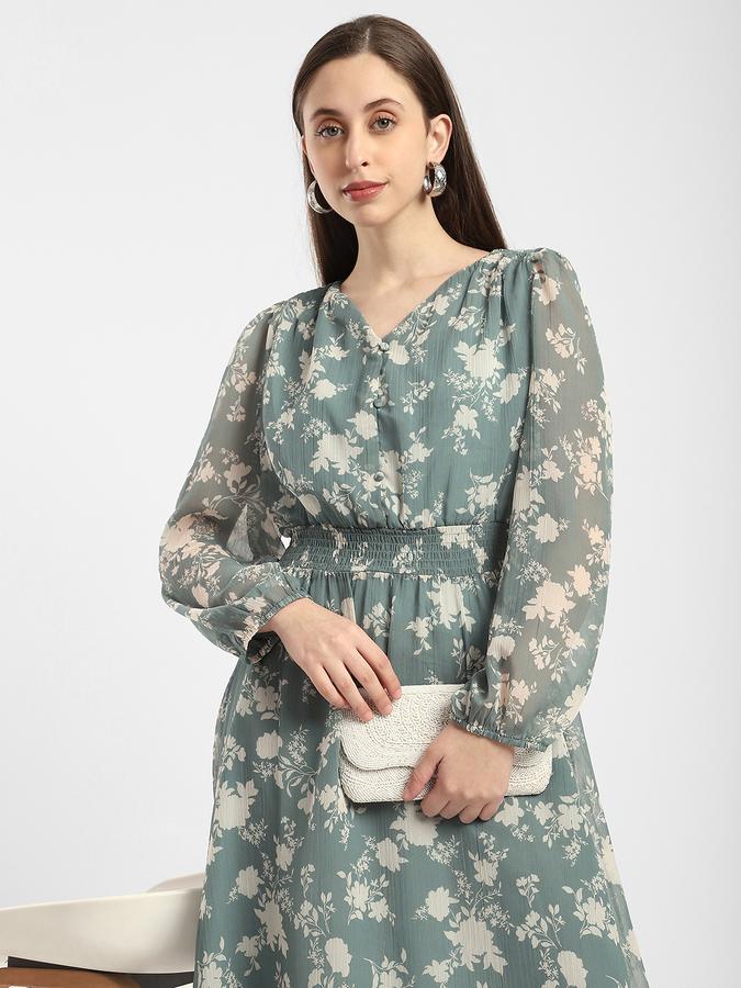 R&B Women Dusty Mint Floral Print Midi Dress