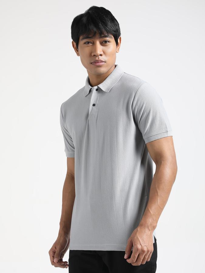 Men Cotton Blend Regular Fit Polo Neck Textured T-shirt