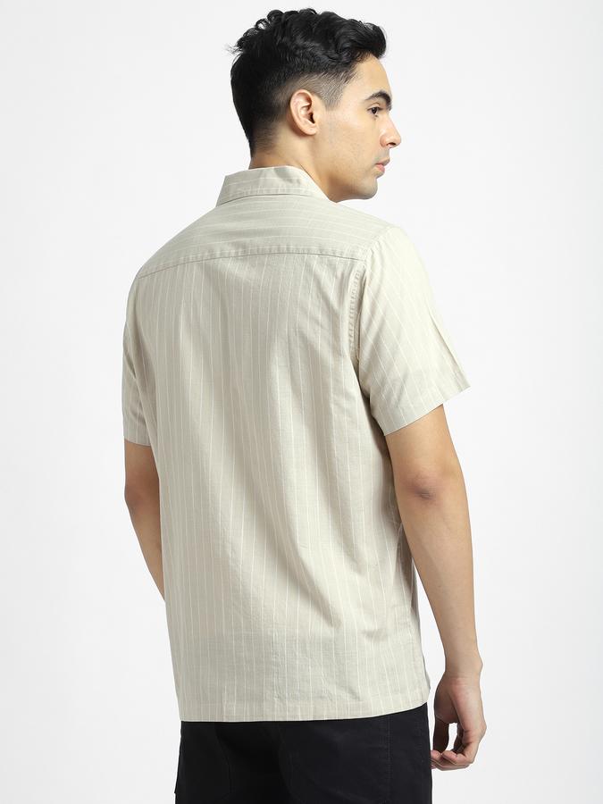 Men Cotton Regular Fit Cuban Collar Striped Shirt