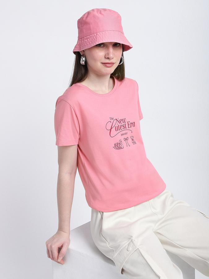 Women Cotton Regular Fit Crew Neck Slogan T-shirt