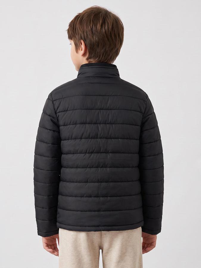 R&B Boys Black Self Design Mock Collar Long Sleeves Puffer Jacket