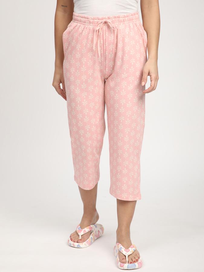 Women Cotton Slim Drawstring Printed Capri Pants