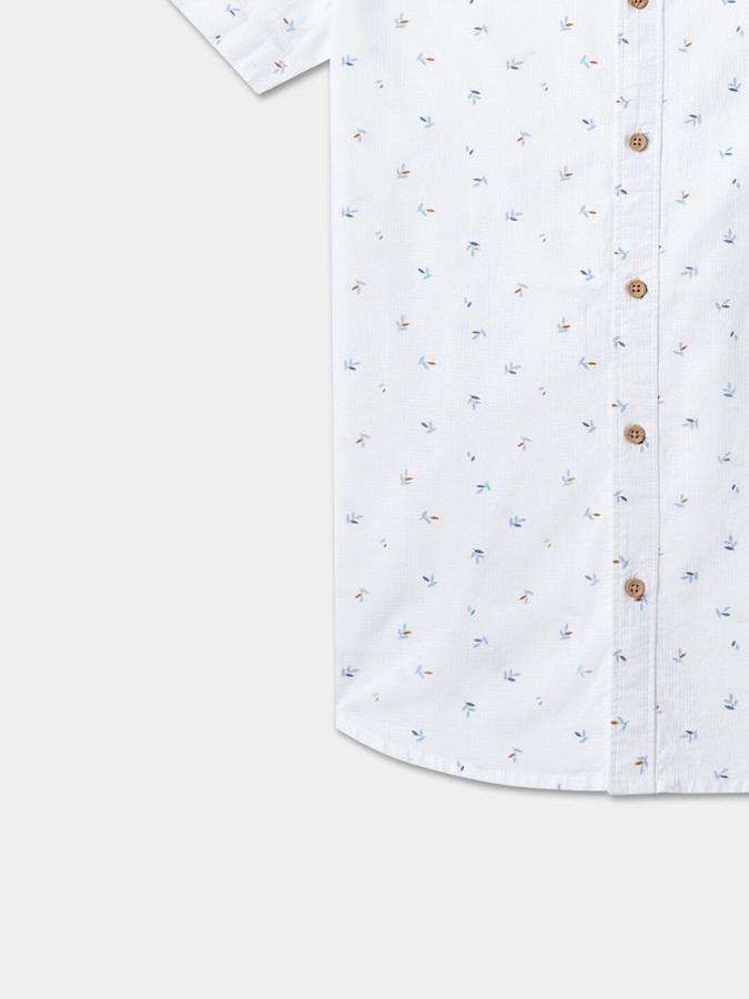 R&B Boys White Floral Print Half Sleeves Button-Down Collar Shirt