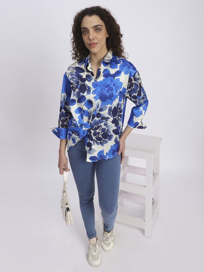 Women Polyester Relaxed Fit Shirt Collar Floral Top