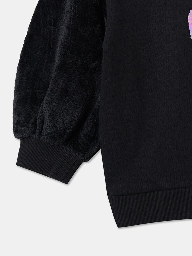 Girls Graphic Regular Fit Long Sleeve Hooded Sequined SweaT-Shirt