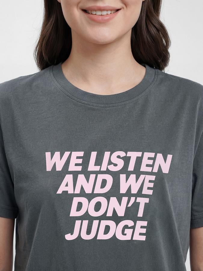R&B Grey Typography Women Round Neck Regular Fit Short Sleeves T-Shirt 