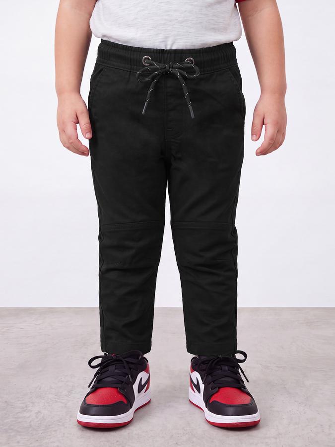 R&B Boys Black Solid Regular Fit Mid Rise Trousers