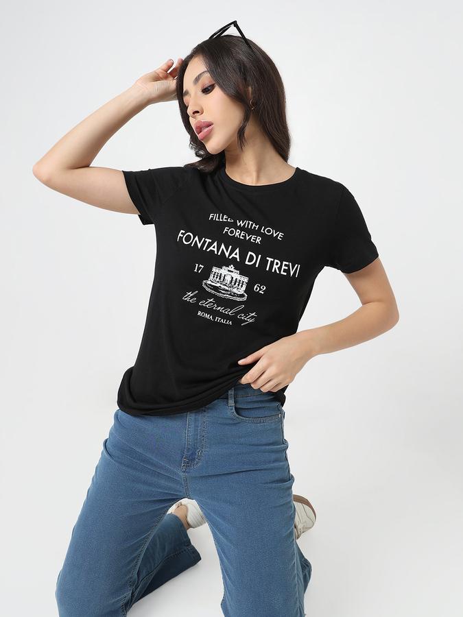 Women Cotton Relaxed Fit Crew Neck Graphic T-shirt