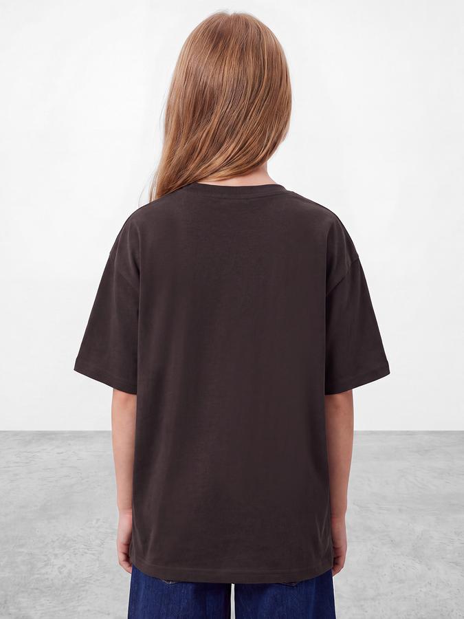 R&B Girls Brown Typography Printed  Short Sleeves Pure Cotton T-shirt