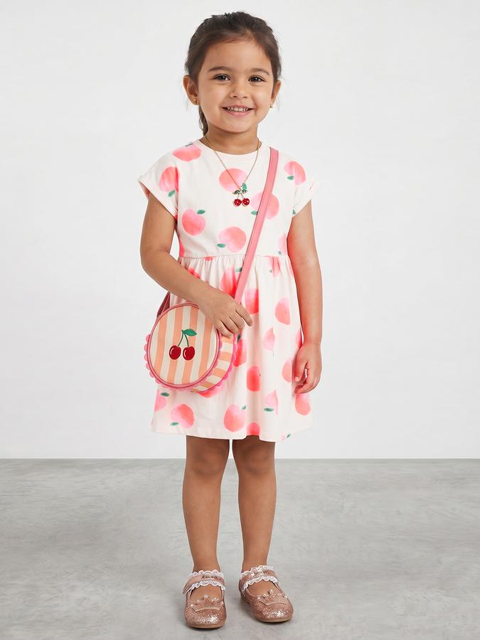 R&B Girl Yellow Printed Pure Cotton Short Sleeves Fit and Flare Dress