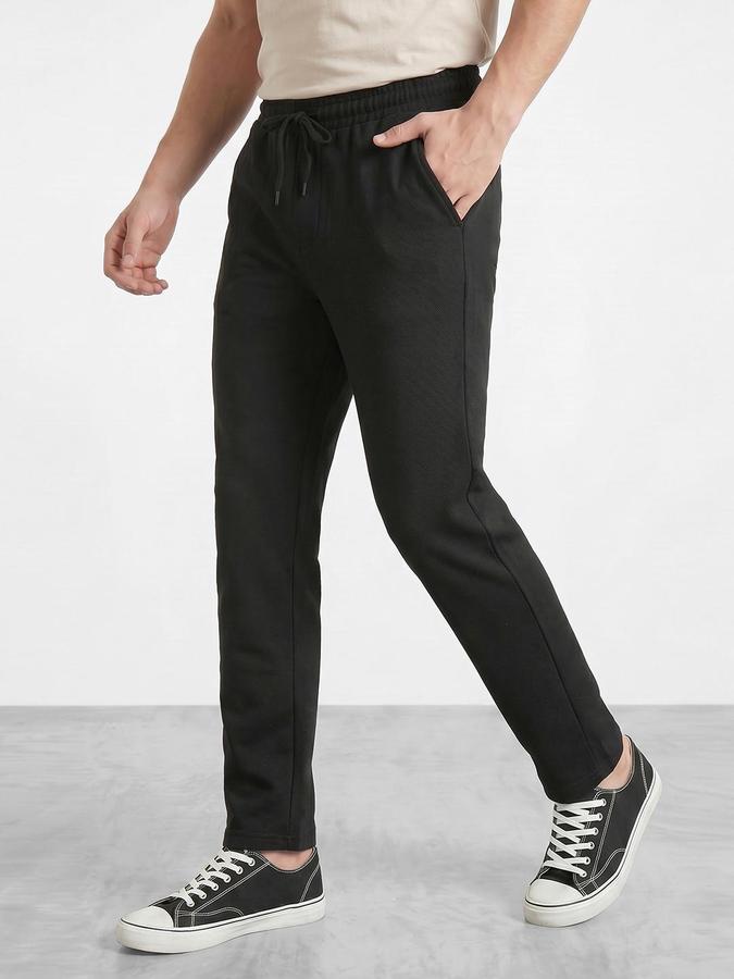 R&B Men's Black Regular Fit Trousers
