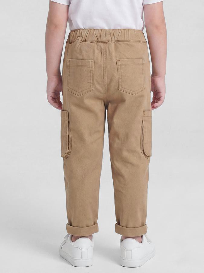 R&B Khaki Solid Boys Mid-Rise Regular Fit Trouser
