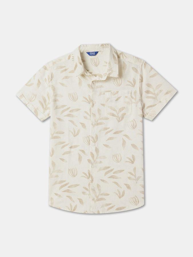 R&B Boys Beige Typography Print Half Sleeves Shirt