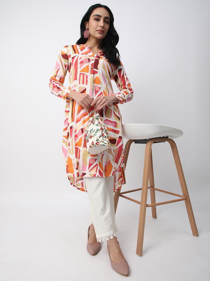 Women Rayon Regular Fit Mandarin Collar Printed Kurta