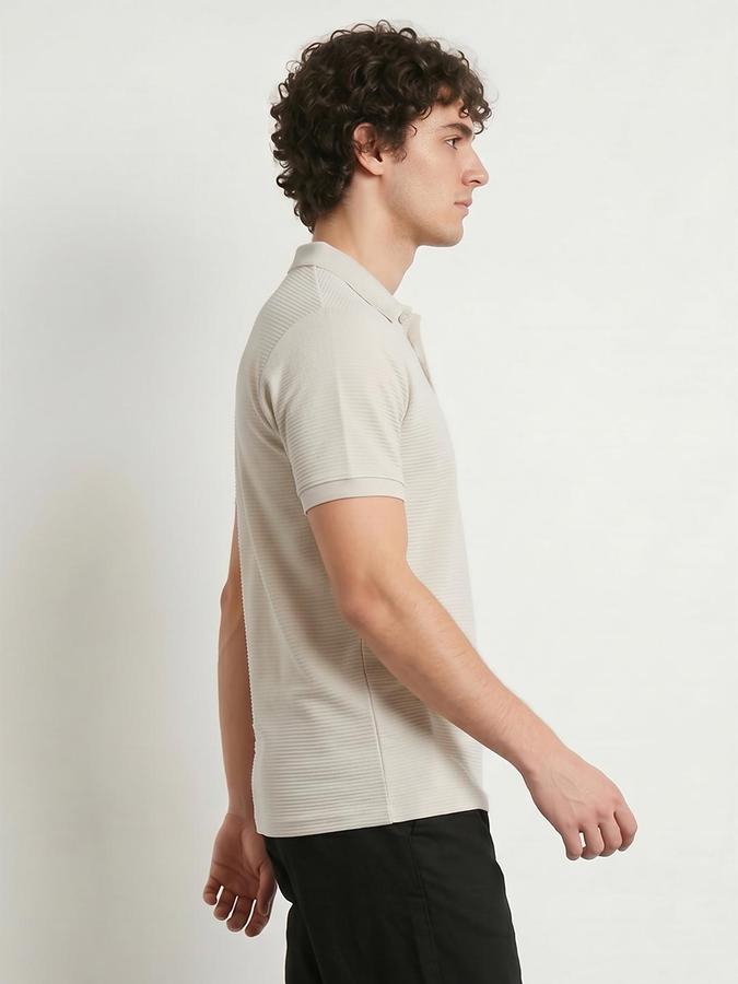 R&B Beige Men Striped Short Sleeves Tshirt