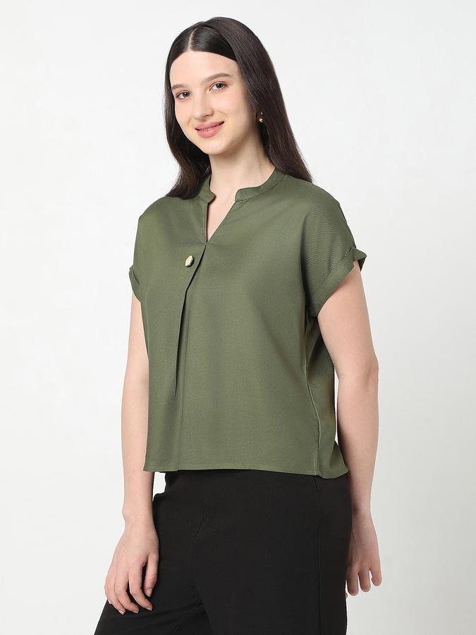 Women Viscose Regular Fit Mandarin Collar Solid Top