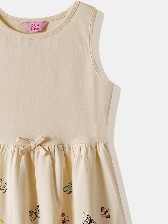 Girls Cotton Regular Fit Round Neck Ruffled Dress