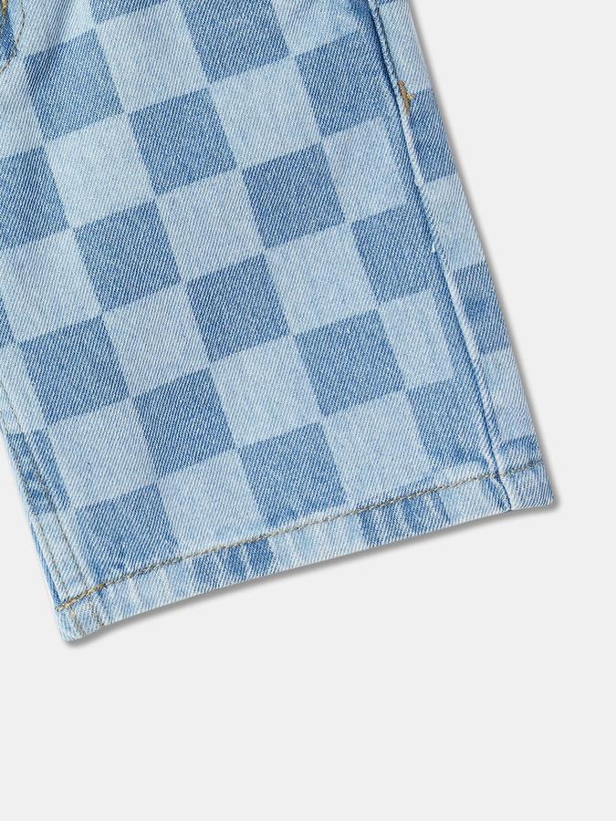 Boys Cotton Plaid Mid Rise Clean Hem Shorts