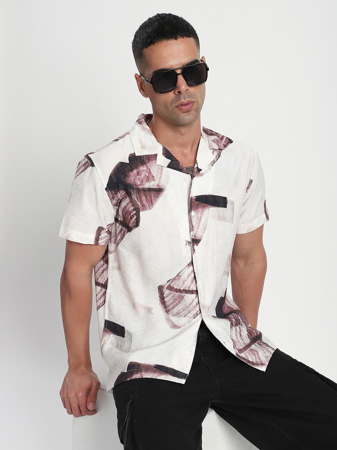R&B Men's Beige Printed Shirt