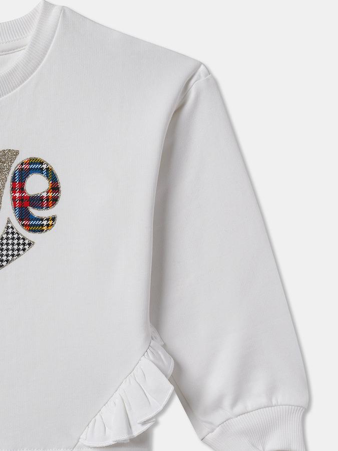 Girls Blend Graphic Regular Fit Full Sleeve Crew Neck with Appliqu&eacute; SweaT-Shirt