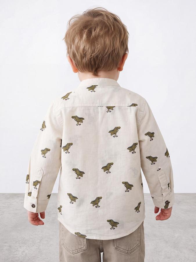 R&B Boys Beige Animal Print Mandarin Collar Long Sleeves Shirt