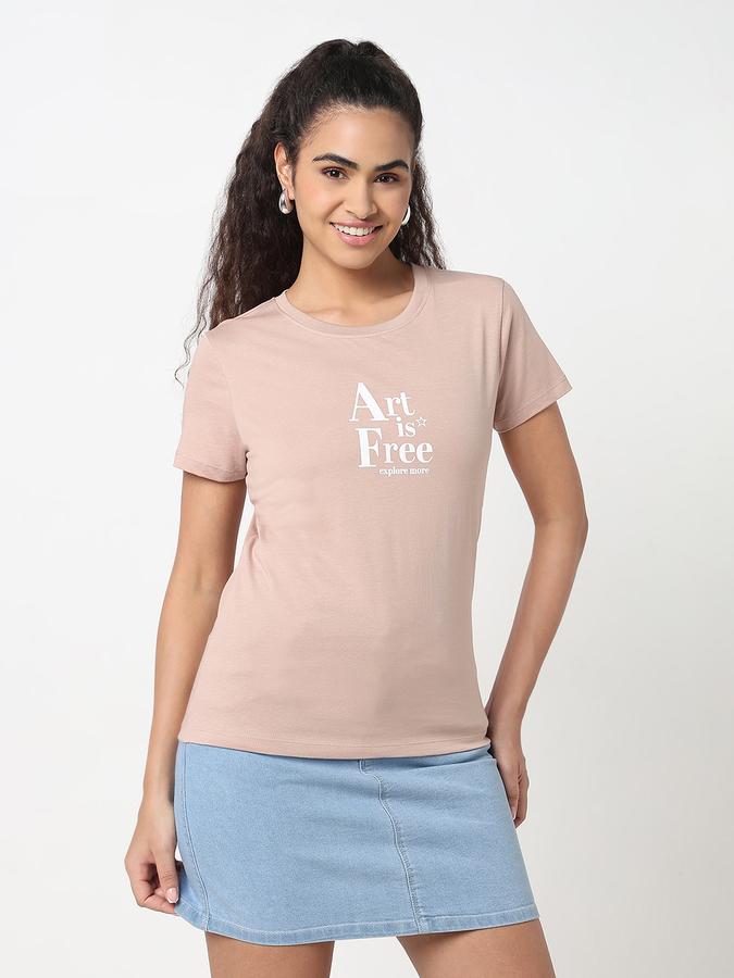 Women Cotton Relaxed Fit Round Neck Graphic T-shirt