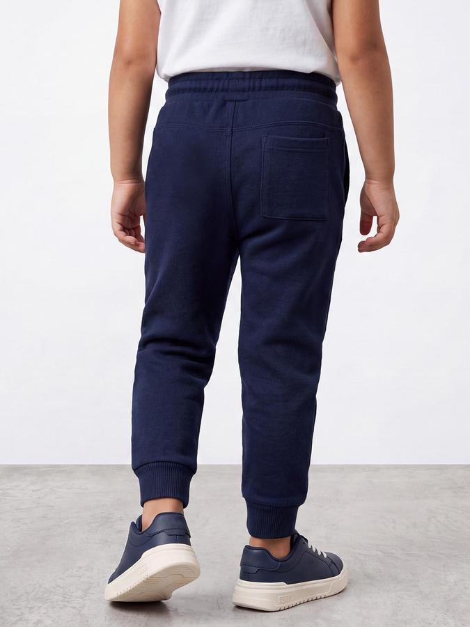 R&B Boys Navy Blue Colourblocked Pure Cotton Track Pants
