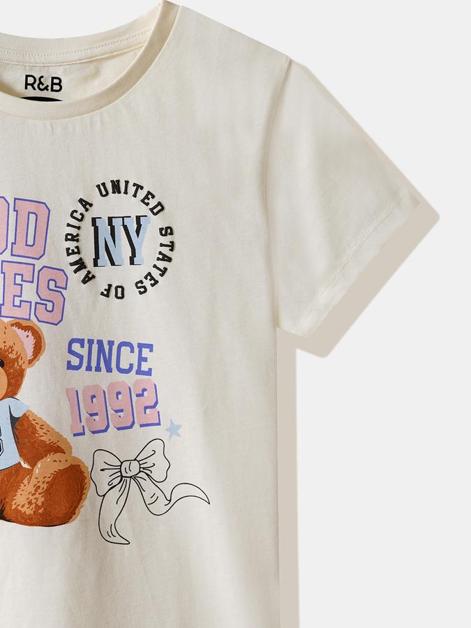 Girls Cotton Regular Fit Crew Neck Graphic T-shirt