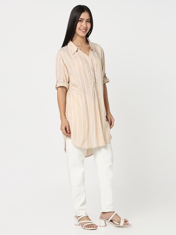 R&B Women Sand Striped Longline Shirt