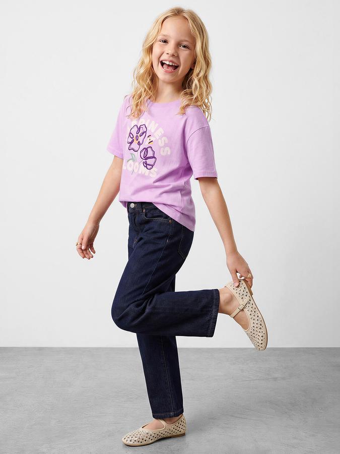 R&B Girls Purple Graphic Printed  Short Sleeves Pure Cotton T-shirt
